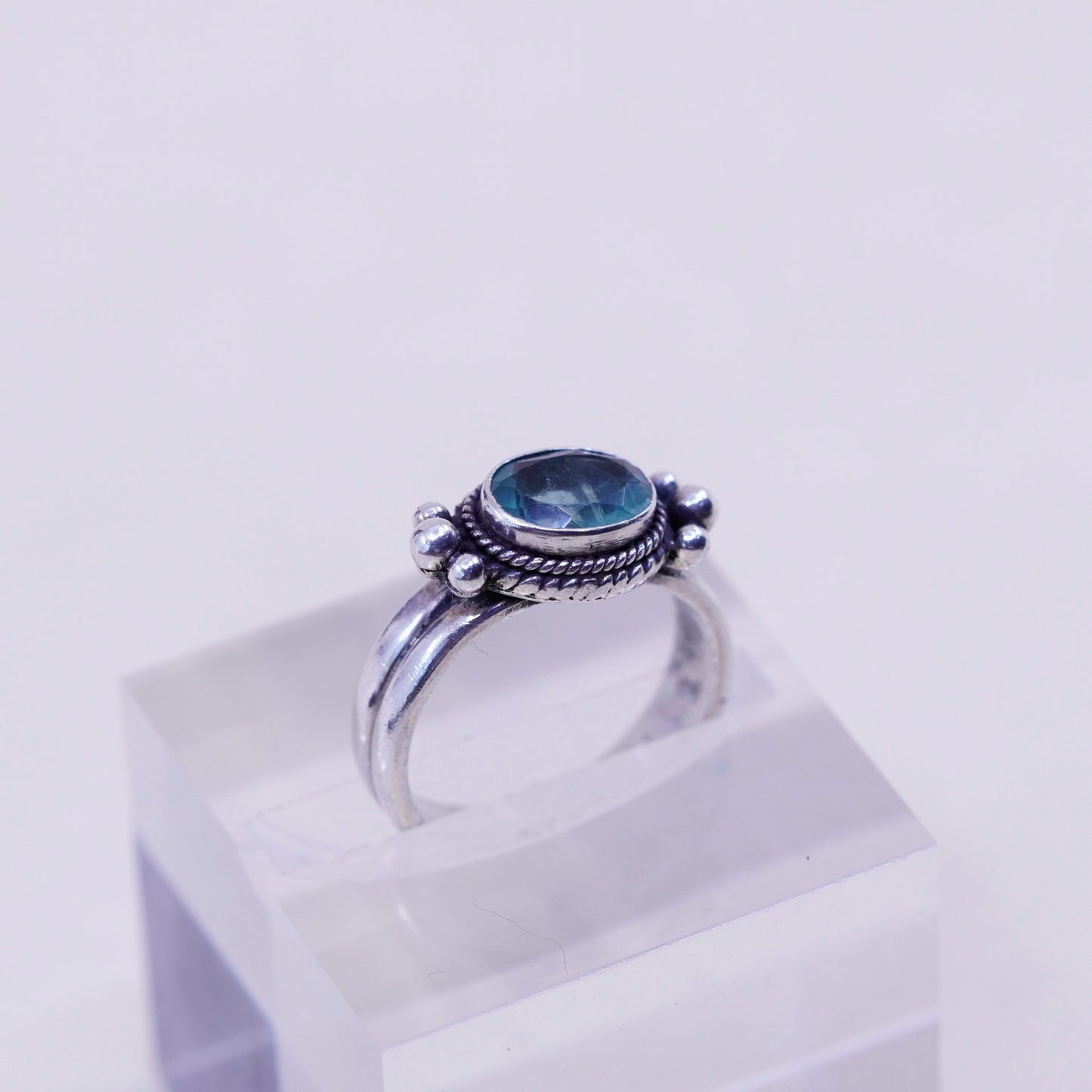 Size 5.75, vintage Sterling silver statement ring, 925 band with blue topaz