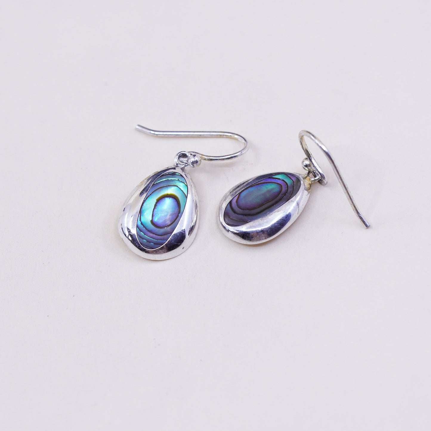 Vintage sterling 925 silver handmade teardrop earrings with abalone