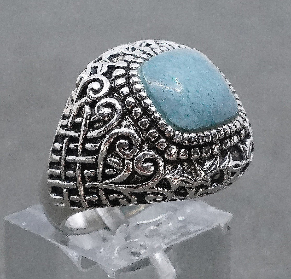 sz 7, vtg Sterling silver handmade ring, 925 w/ turquoise N Bali filigree