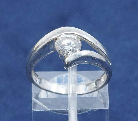 sz 7, vtg sterling silver handmade 925 w/ crystal, anniversary engagement ring