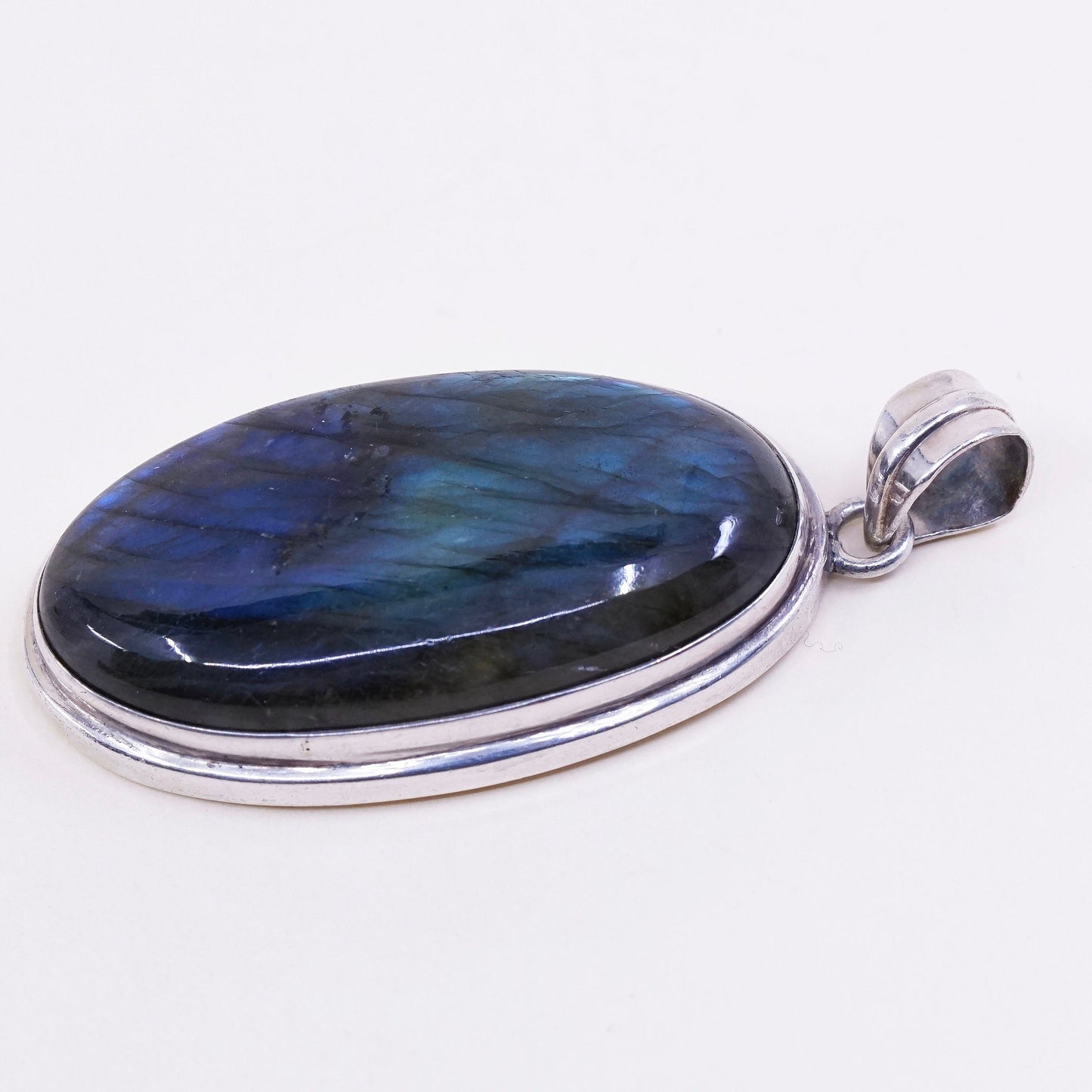 vtg Sterling silver handmade slide pendant, Mexican 925 w/ huge labradorite