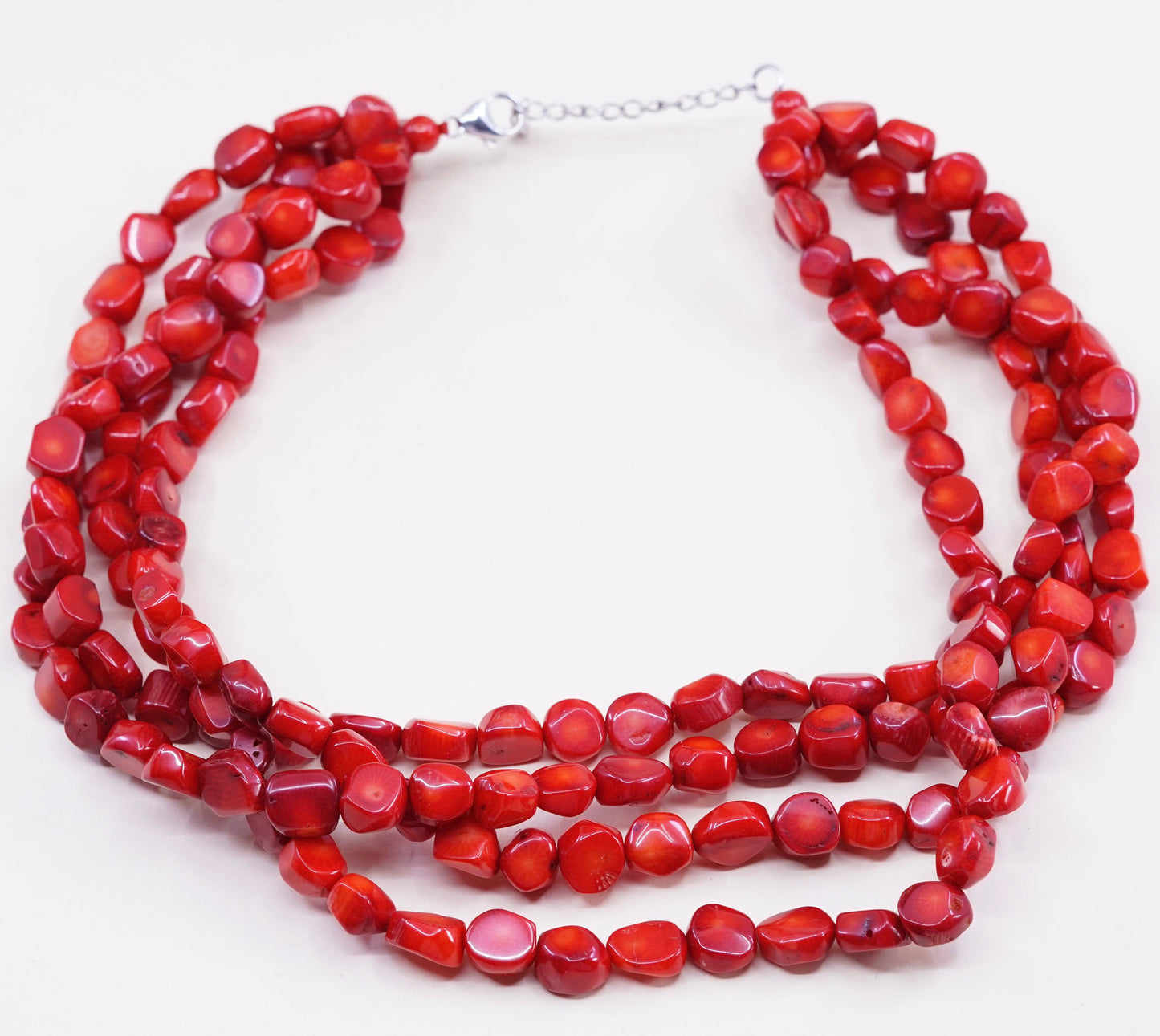 18+2”, Lucas Lameth Luc 925 Sterling Silver 5 Strand Red Coral nugget necklace