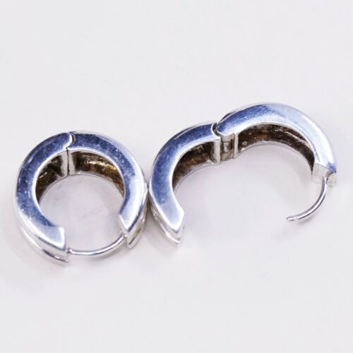 0.5”, Italy Modern Solid 925 Sterling Silver Ribbed Hoop Pierced Earrings huggie