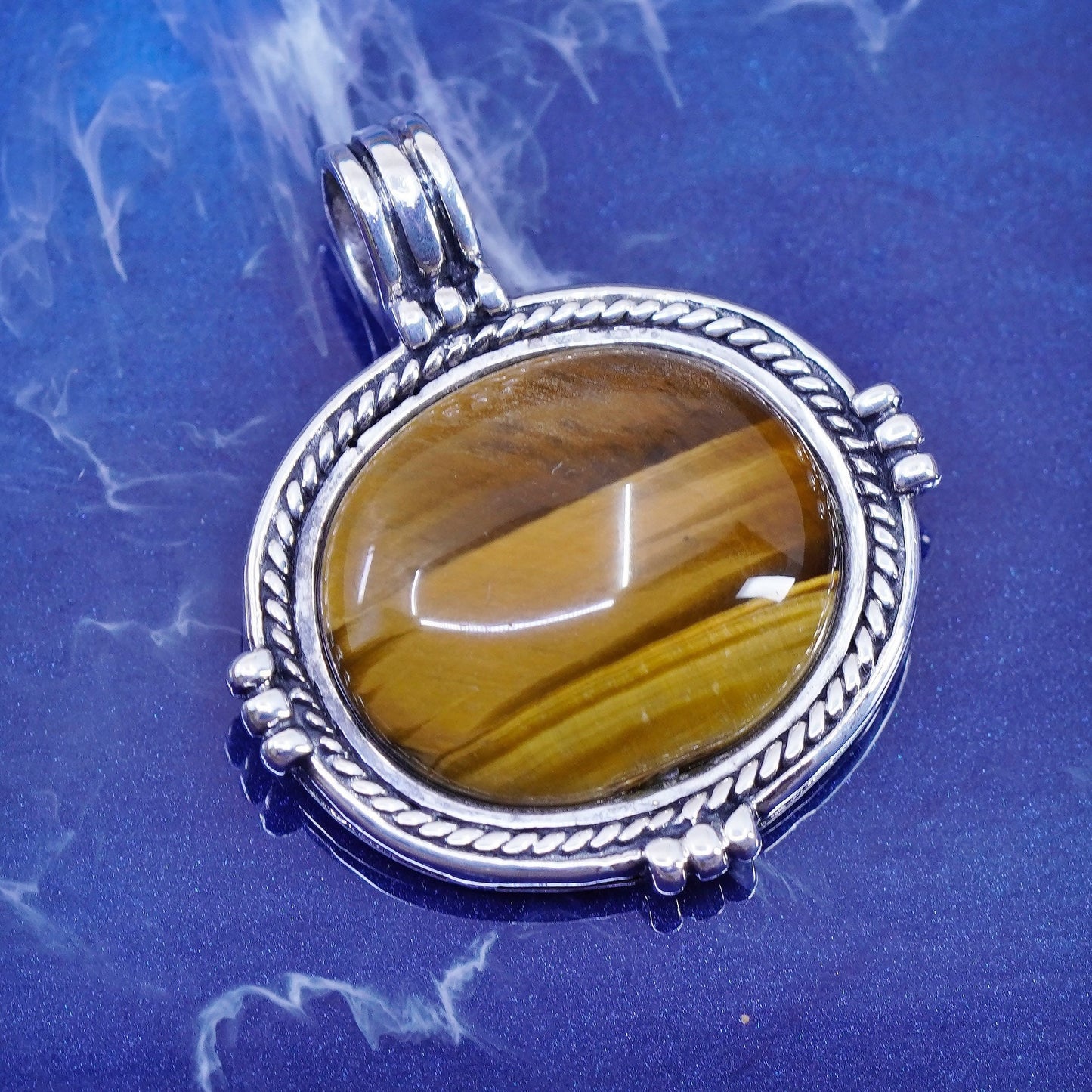 Vintage sterling 925 silver handmade pendant with oval golden tiger eye