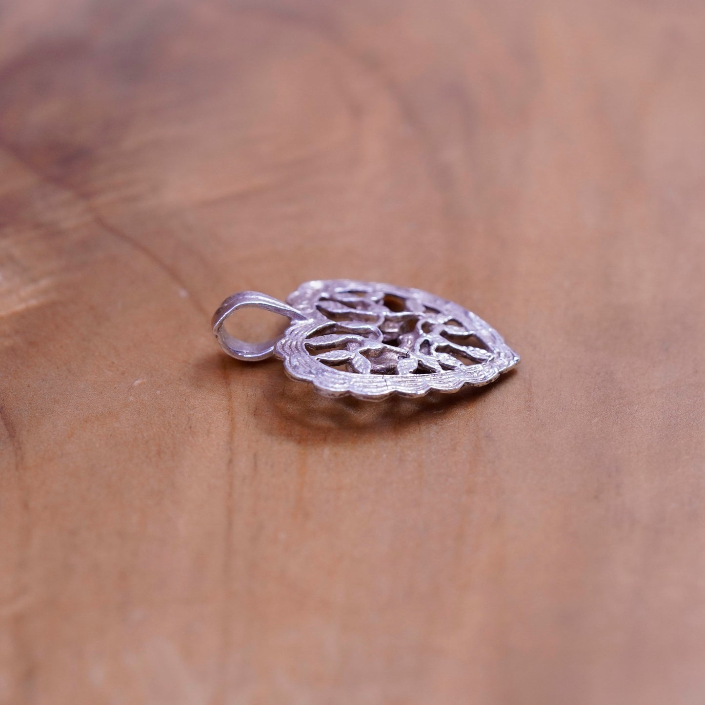 Vintage Sterling silver handmade pendant, 925 filigree floral heart pendant