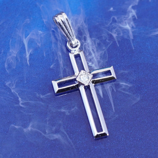 Vintage Sterling silver handmade pendant, 925 cross with cz