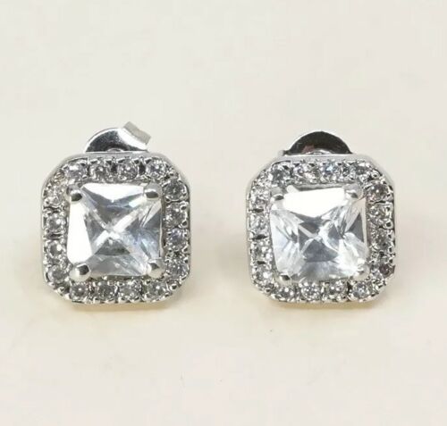 Vtg Sterling Silver Earrings, 925 Silver W/ Crystal Studs, Stamped IBB cz