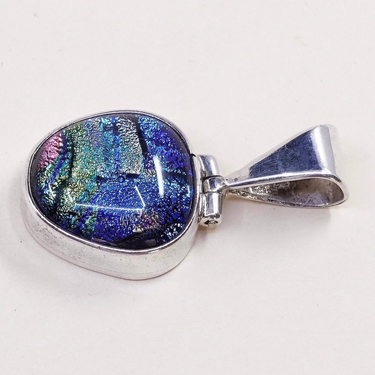 VTG sterling 925 silver with handmade artisan dichroic glass pendant