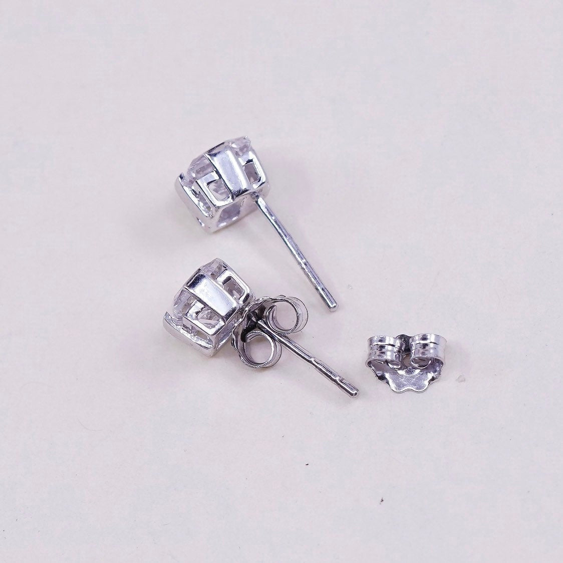 VTG sterling silver square clear CZ studs, fashion minimalist earrings