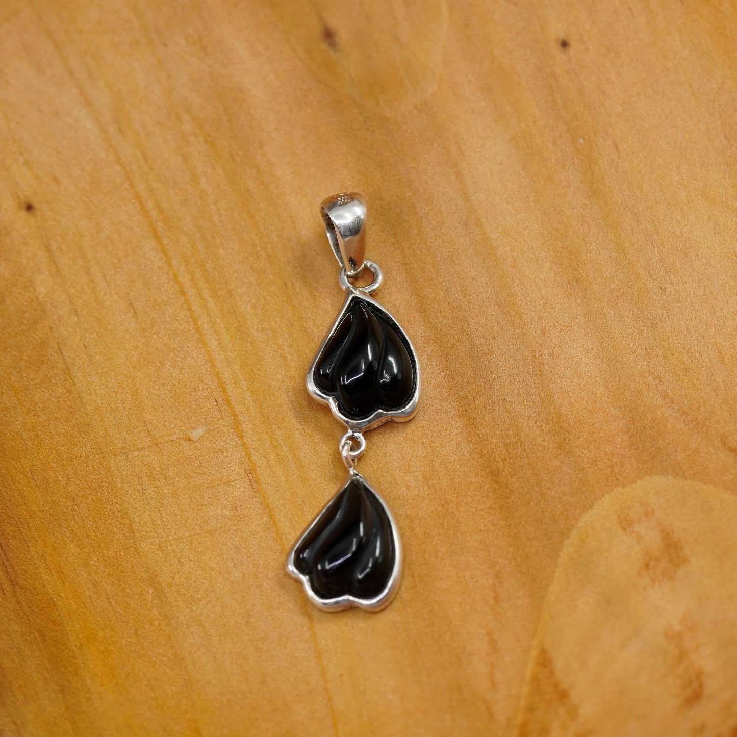 Vintage Sterling silver handmade pendant, Mexico 925 with obsidian