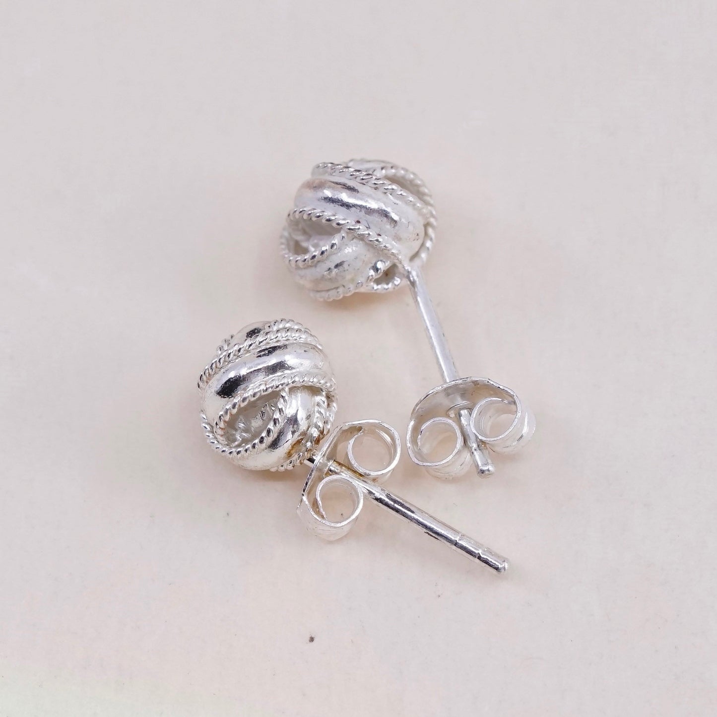0.25”, Vintage Sterling silver handmade earrings, Entwined cable studs