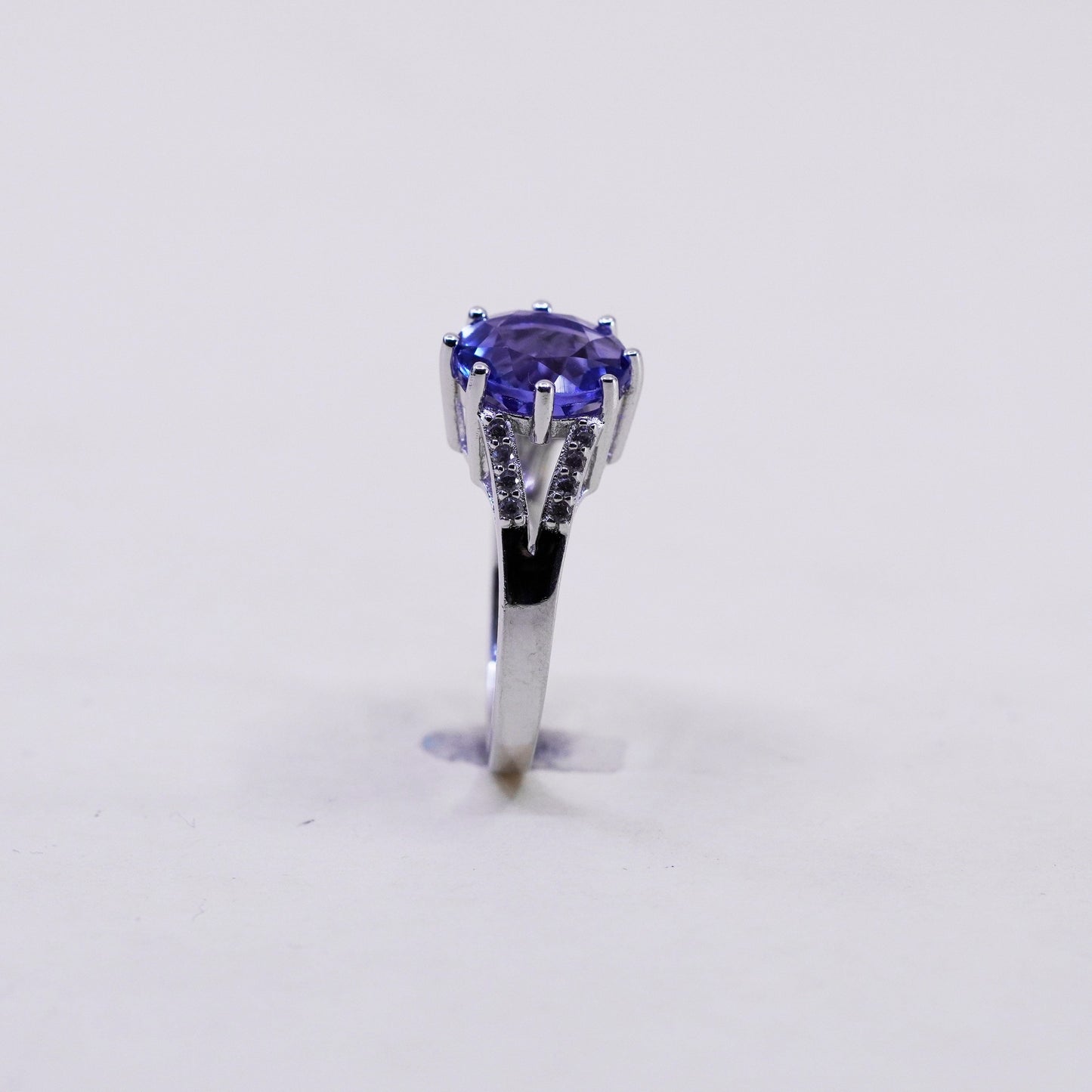 sz 8.25, vtg Sterling 925 silver handmade cocktail ring amethyst cluster quartz