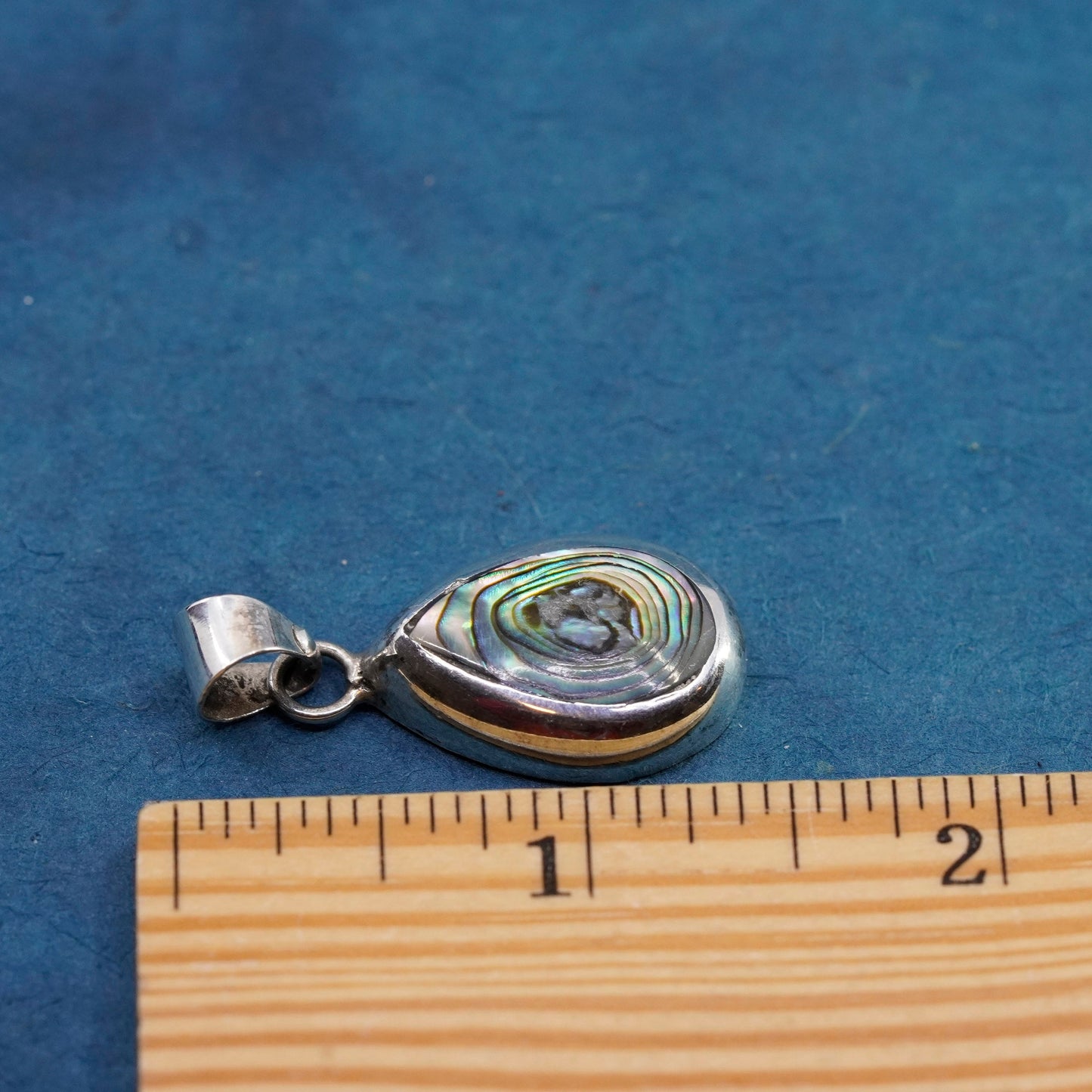 Vintage Sterling silver handmade pendant, 925 teardrop with abalone