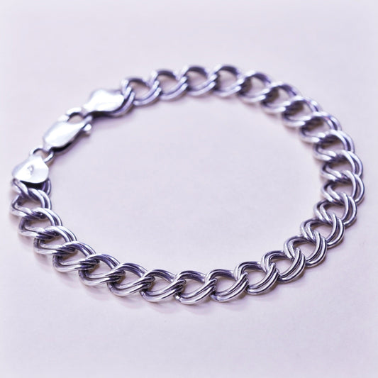 6”, 8mm, Vintage sterling silver double curb bracelet, 925 chain