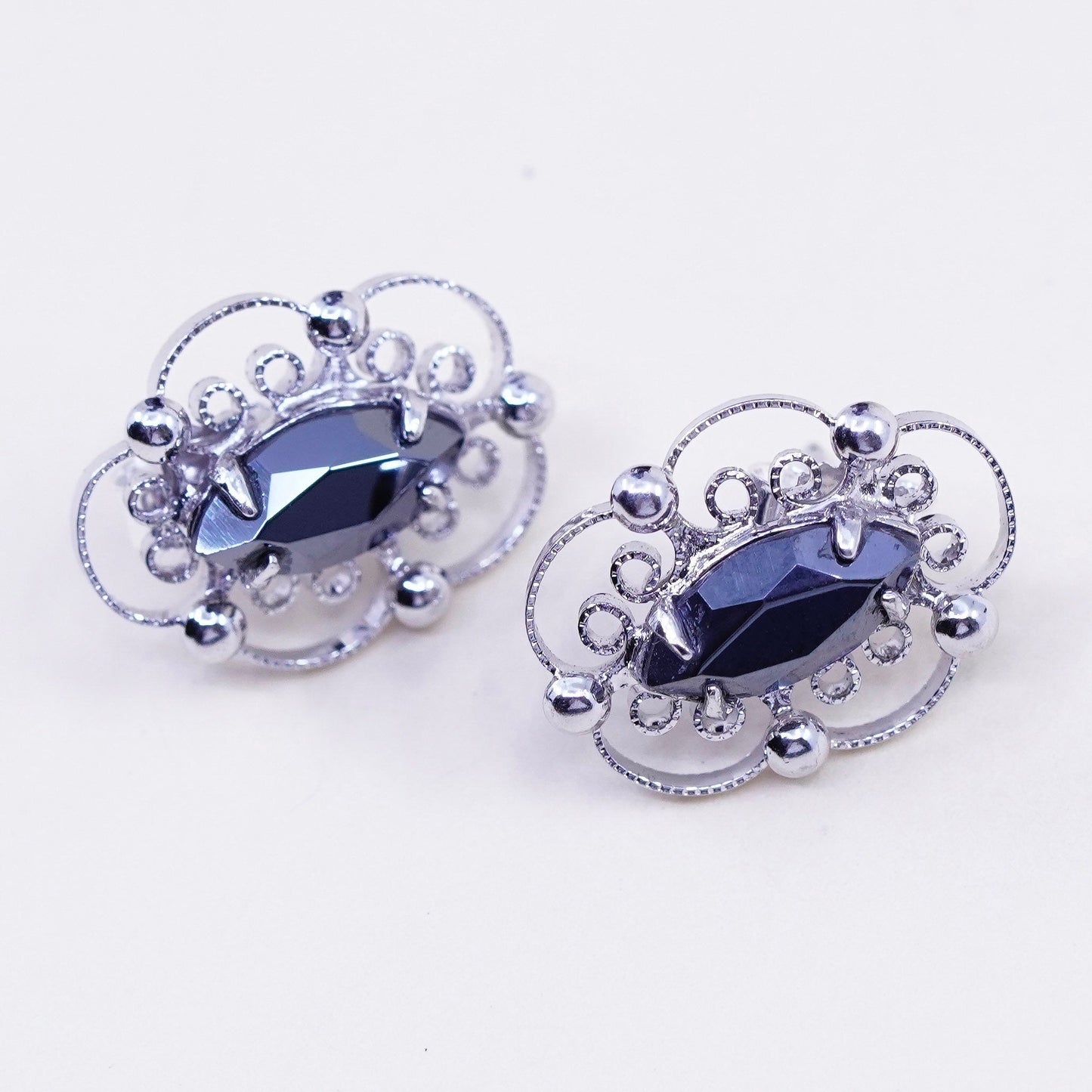 Vintage sterling 925 silver cz studs, filigree hematite earrings