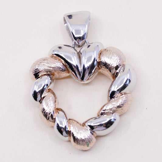 vintage milor two tone sterling silver handmade wavy heart pendant