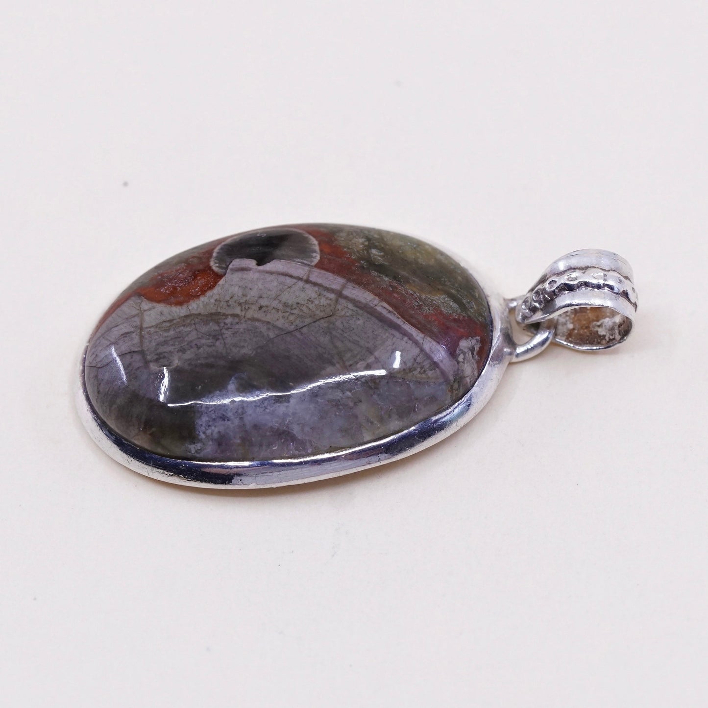 Vintage sterling silver handmade pendant, 925 with unique pattern agate