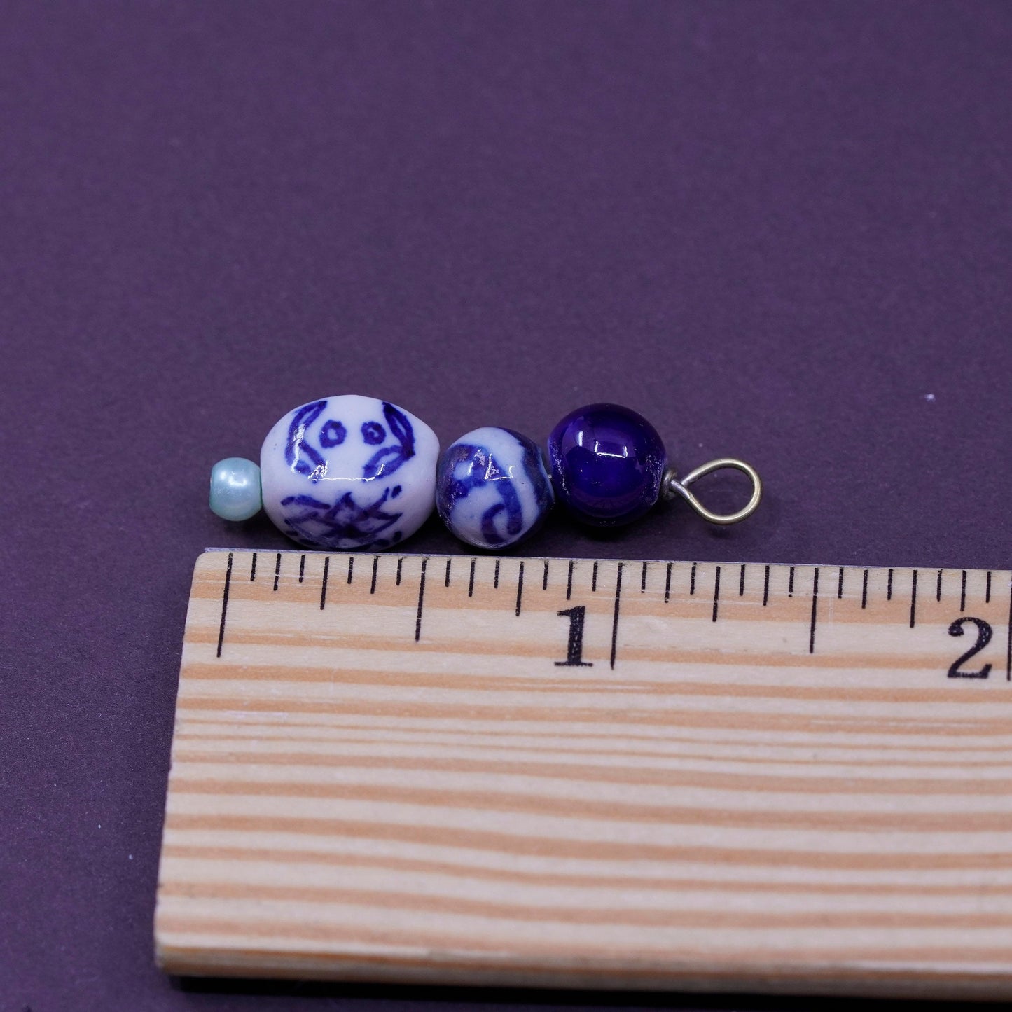 Vintage handmade pendant charm with china pottery beads