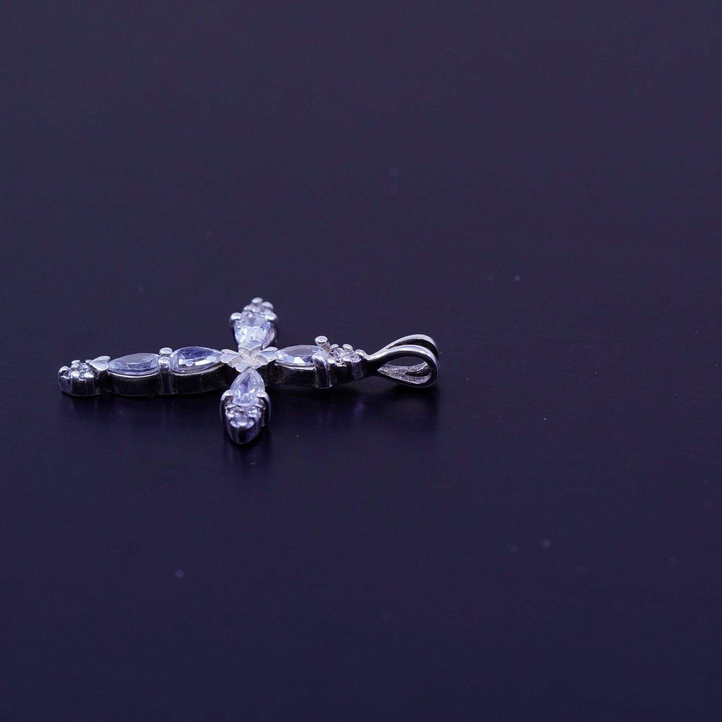 antique RJ sterling 925 silver cross pendant with Cz