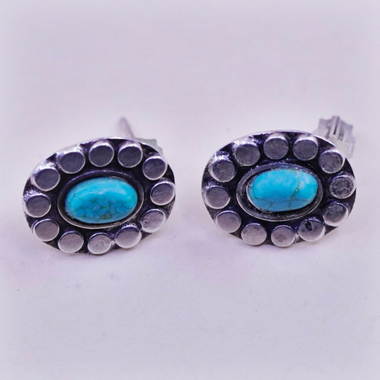 vtg sterling silver handmade earrings, southwestern 925 studs with turquoise