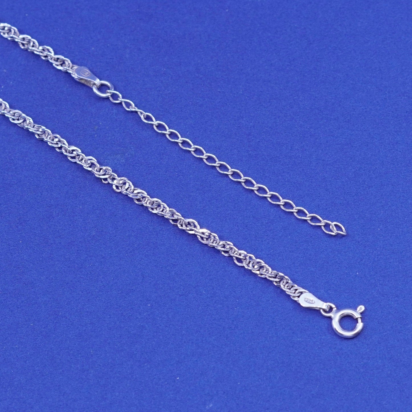 18+2”, 2mm, Sterling silver handmade necklace, 925 twisted curb link chain