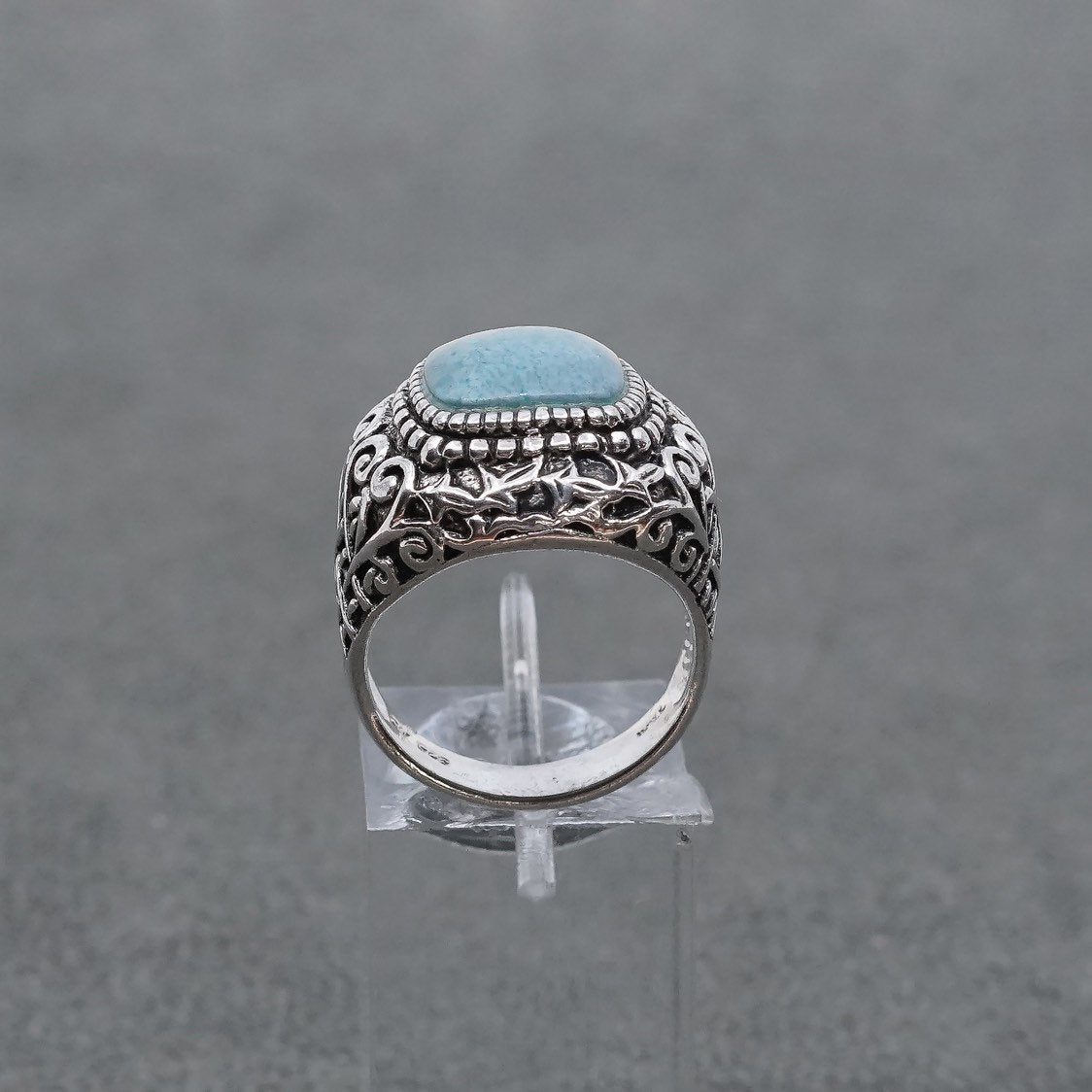 sz 7, vtg Sterling silver handmade ring, 925 w/ turquoise N Bali filigree