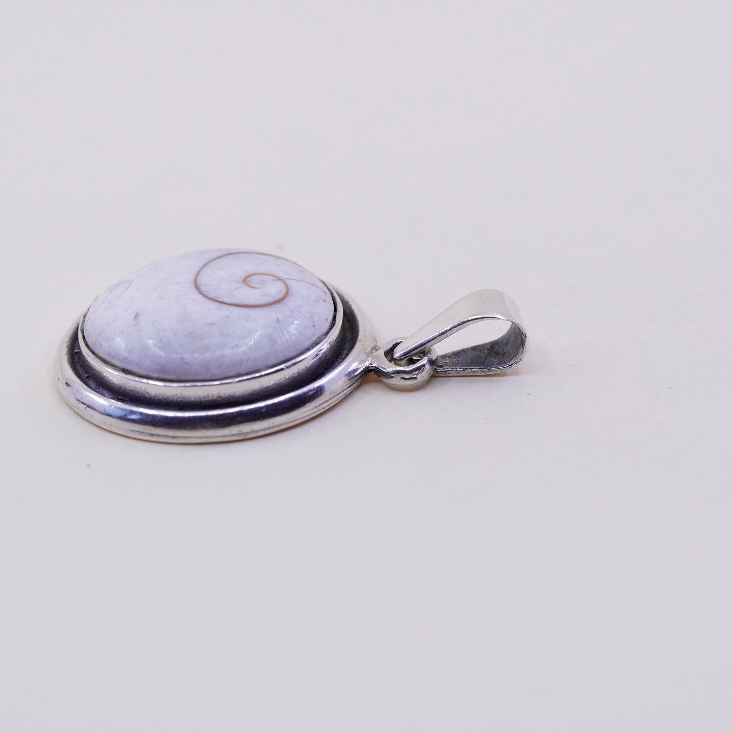 Sterling 925 Silver handmade Shiva eye pendant | Mexican Jewelry, fossil shell