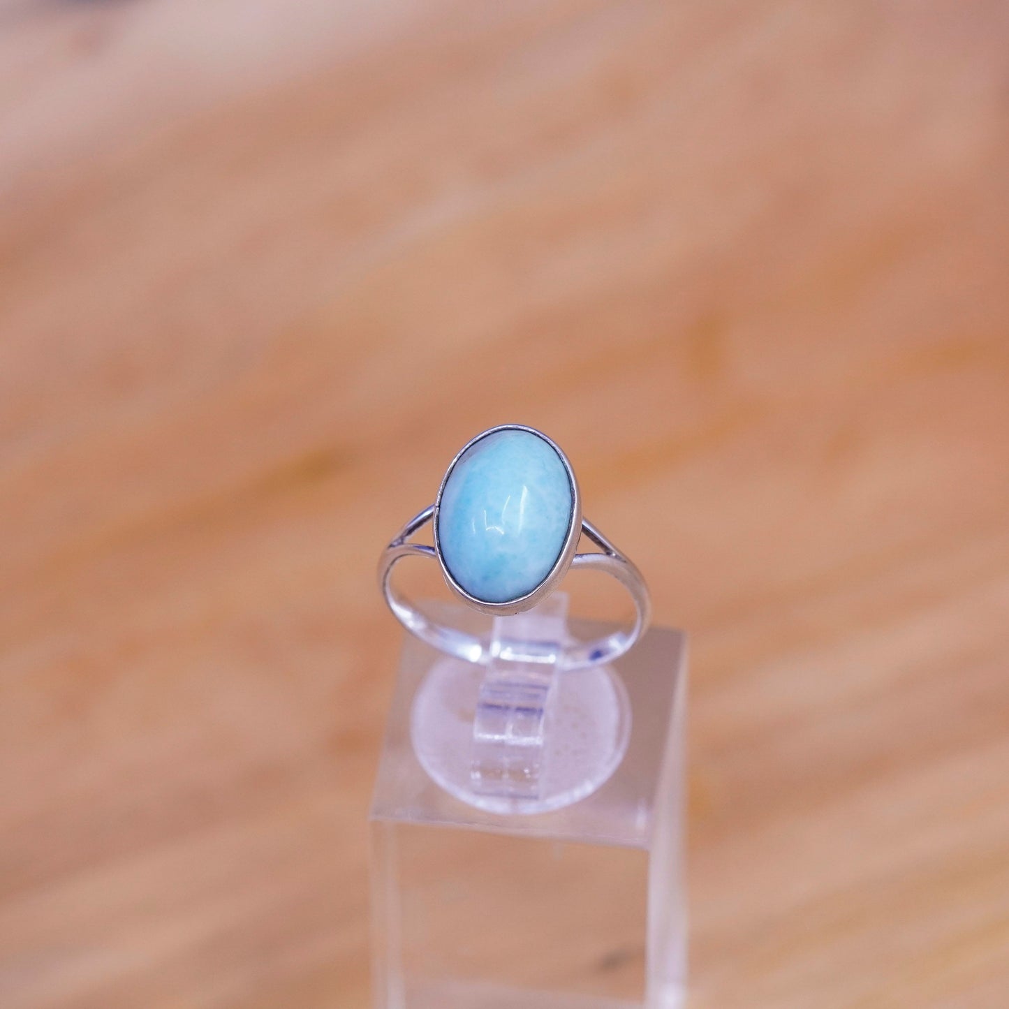 Size 6.5, vintage Sterling 925 silver handmade ring with Larimar