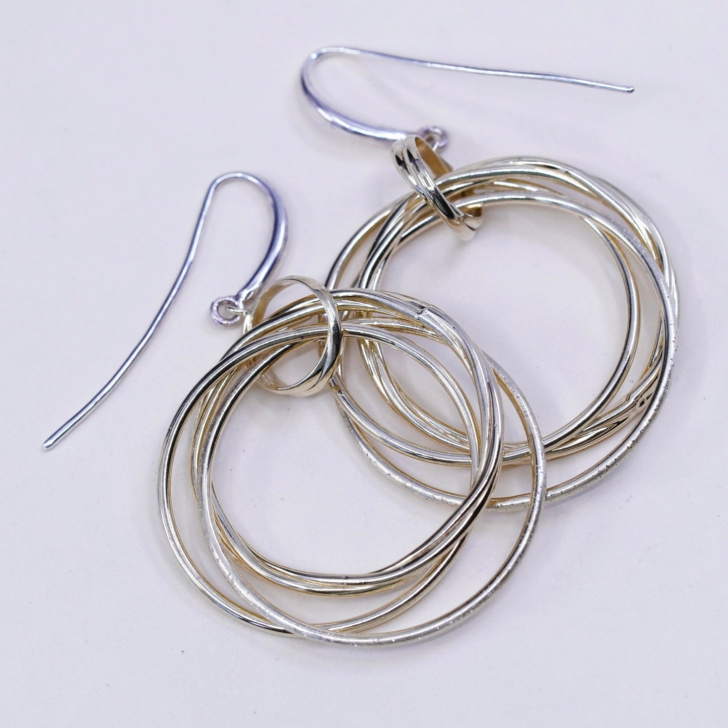 Vintage two tone sterling 925 silver drop earrings with entwined circle