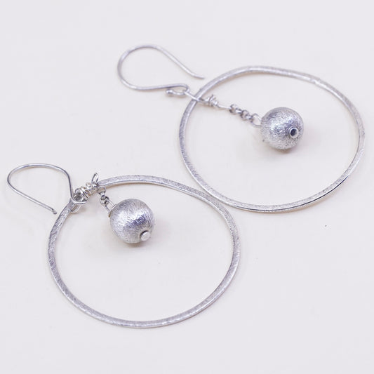 sterling silver handmade earrings, glittering 925 circles dangle N bead dangles