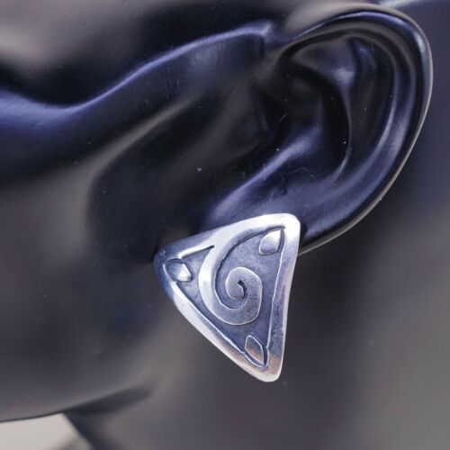 Vtg Sterling 925 Silver Handmade Screw Back Earrings Embossed Swirl