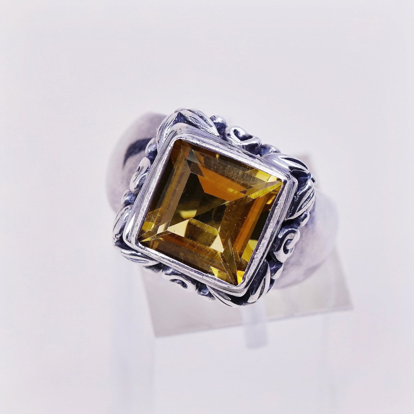 Size 6, VTG Sterling 925 silver handmade statement ring with square citrine