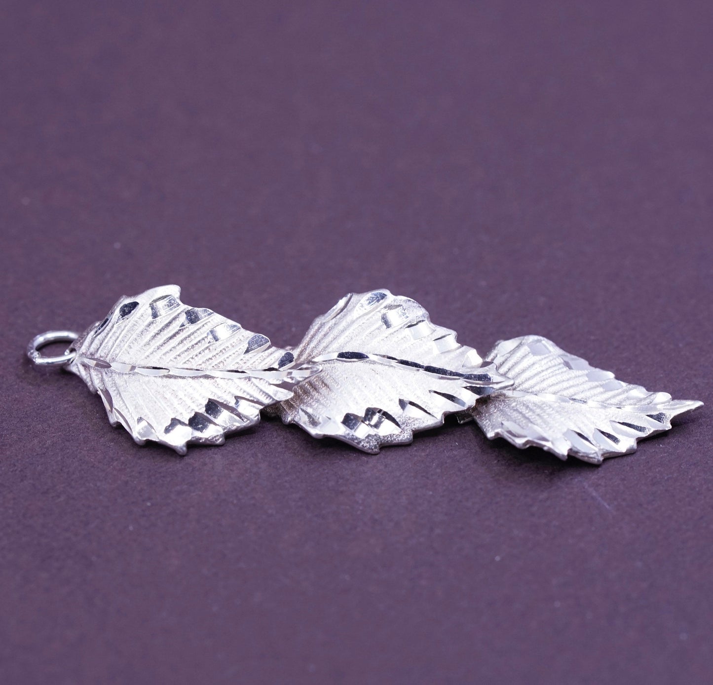 Vintage handmade Sterling 925 silver leaves pendant, minimalist, modernist