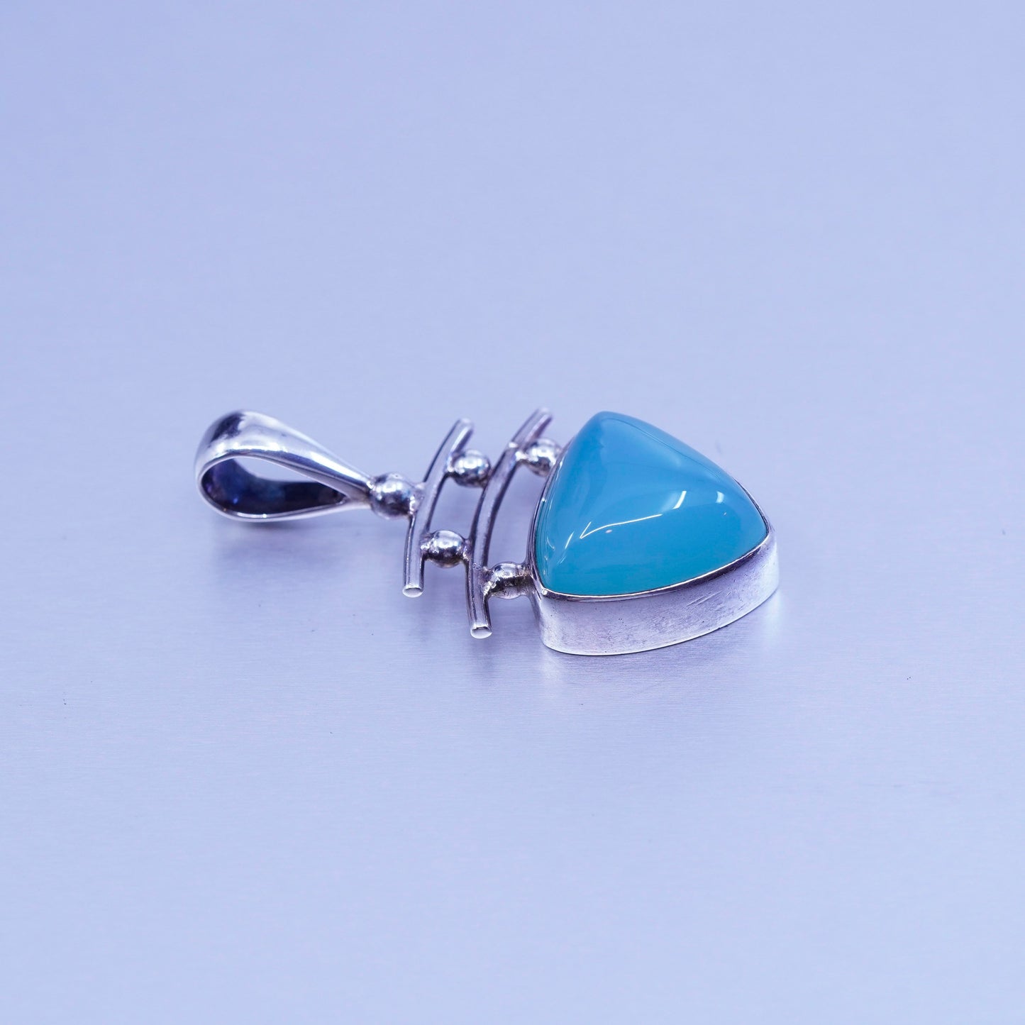 antique sterling 925 silver handmade pendant with blue Chalcedony