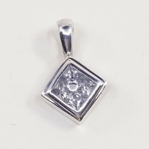 Vintage Minimalist Sterling Silver Modern Pendant, 925 w/ Cz, Stamped 925