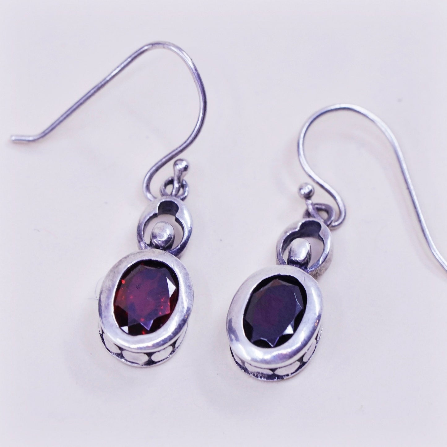 Vintage Sterling 925 silver handmade earrings with oval ruby