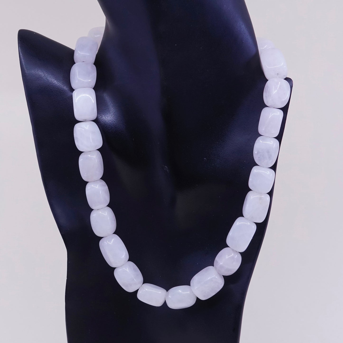 18+2”Vintage handmade white agate beads necklace with sterling 925 silver clasp