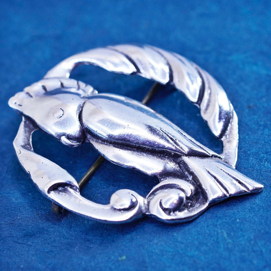 Vintage Sterling silver handmade brooch, 925 bird, parrot pin