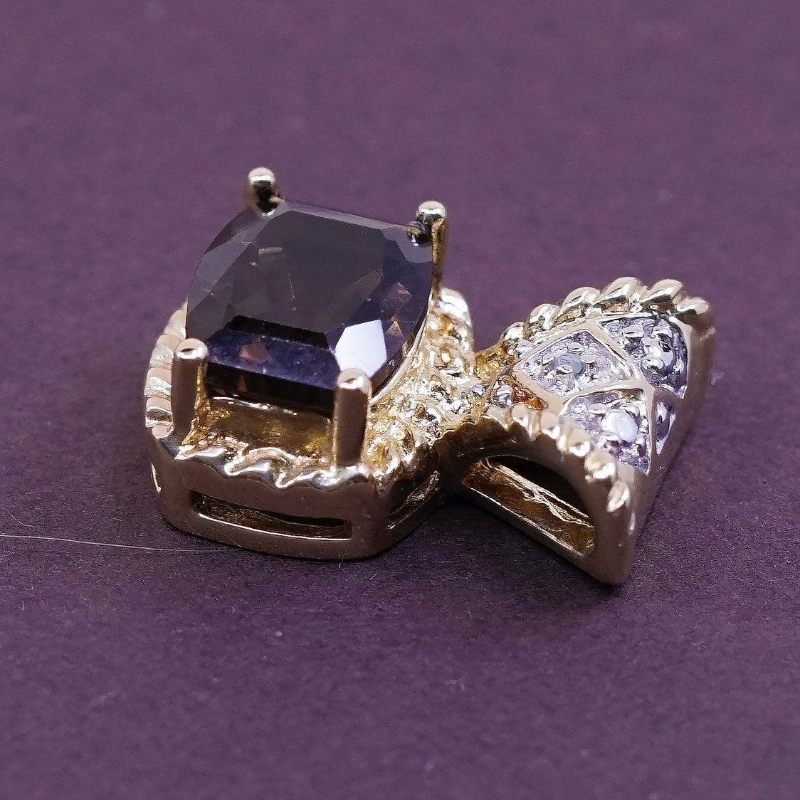 vtg Sterling silver handmade pendant, 925 w/ smoky topaz N diamond