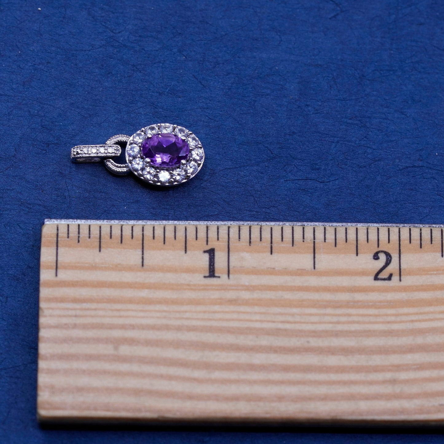 Vintage sterling 925 silver handmade pendant with amethyst and cz