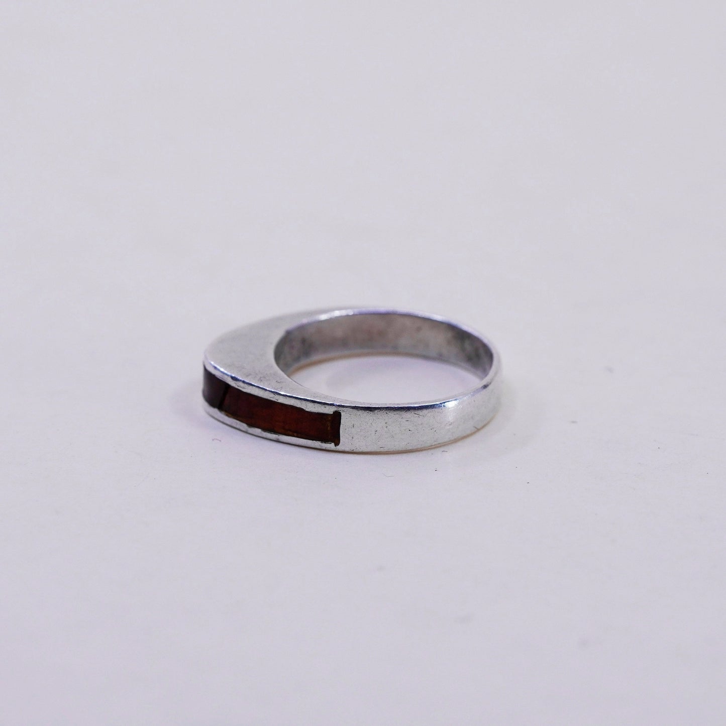 Size 6.25, Vintage sterling 925 silver handmade band ring with enamel inlay