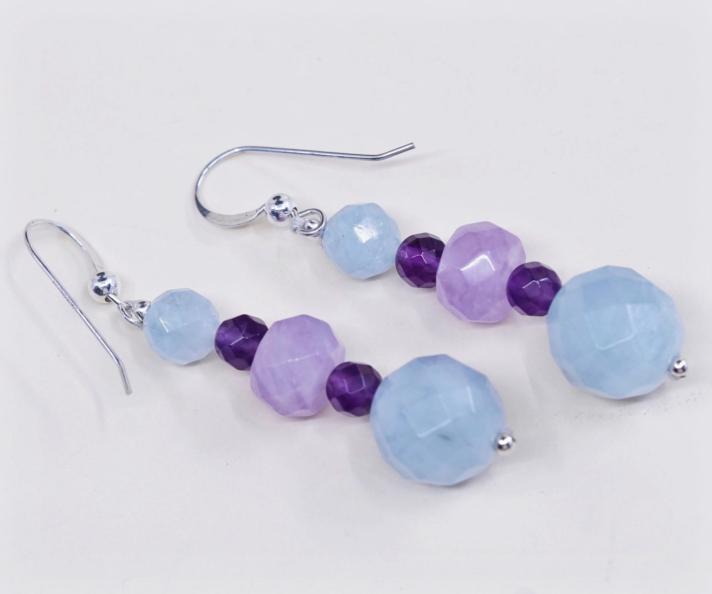 Vintage Sterling silver handmade earrings, 925 with amethyst and jade beads