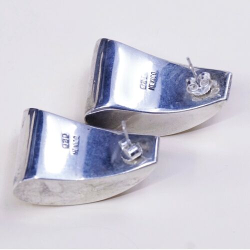 Vtg Mexico Sterling silver handmade Earrings, 925 Modern Studs, Stamped 925