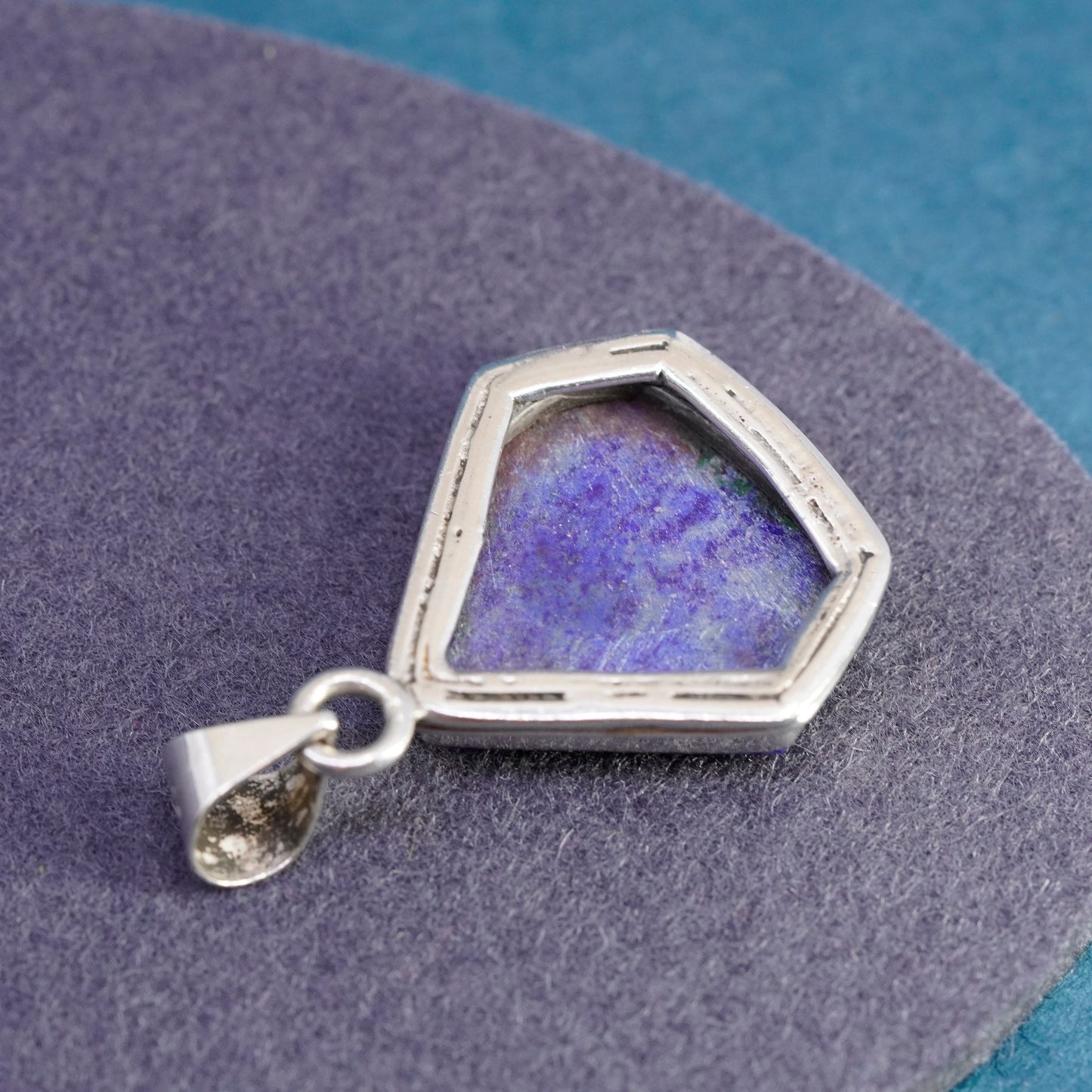 Vintage sterling 925 silver handmade pendant with lapis lazuli, stamped 925