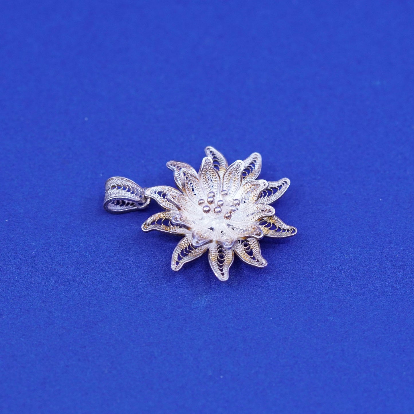 Vintage Sterling silver handmade pendant, 925 filigree flower