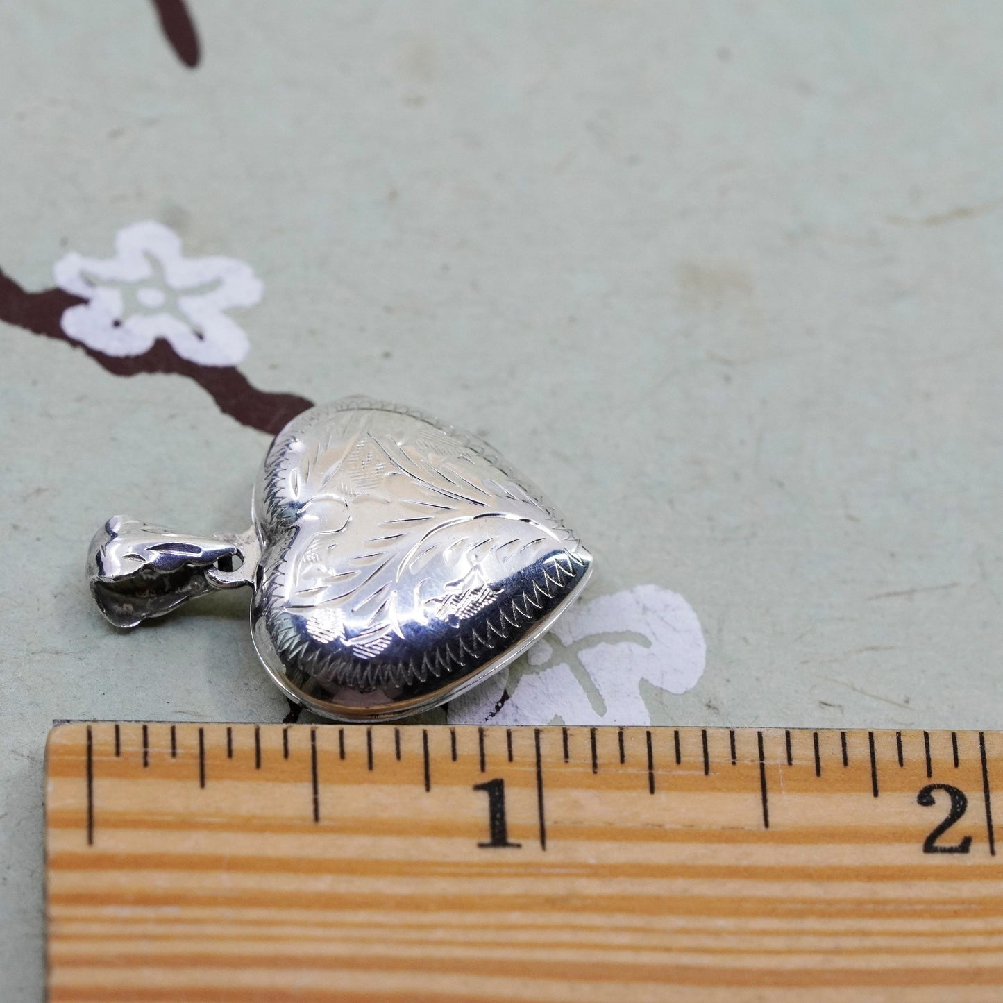 Vintage sterling silver heart shaped photo locket charm pendant, 925 locket