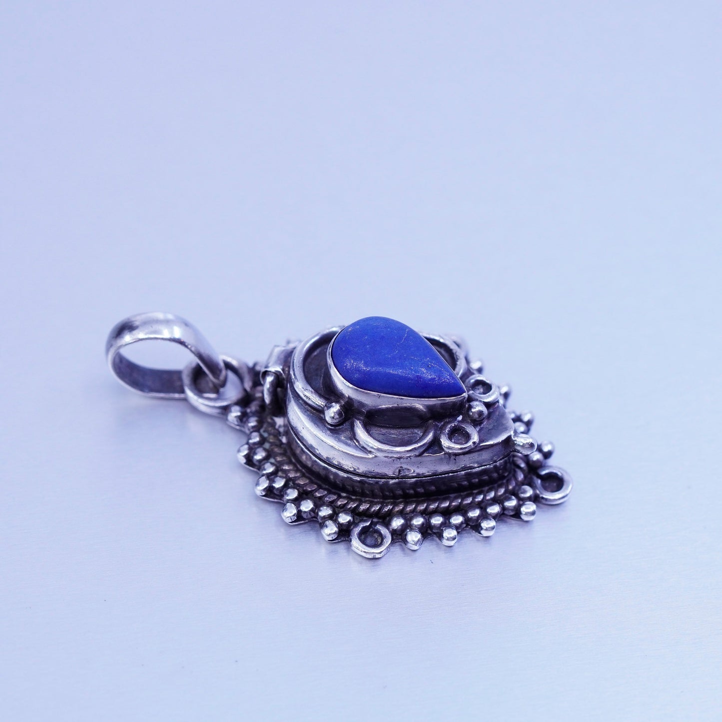 southwestern sterling 925 silver teardrop locket pendant lapis lazuli beads