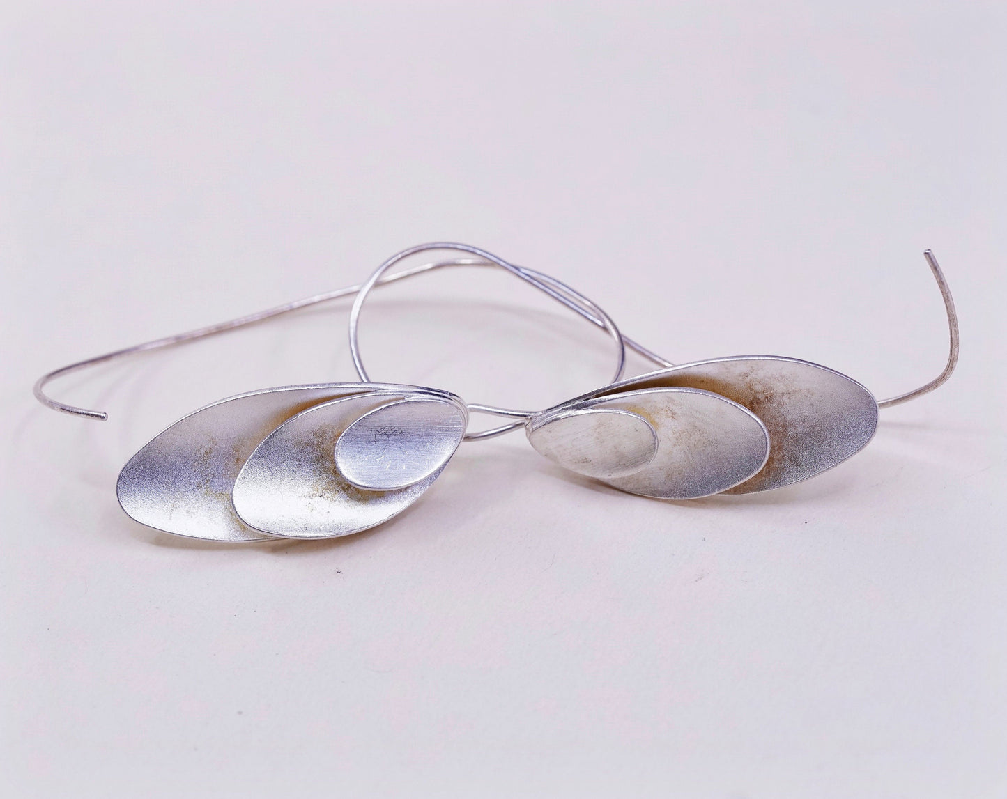 vtg Kathy Lynn Mayeda Sterling silver handmade earrings 925 modern leaves leafy