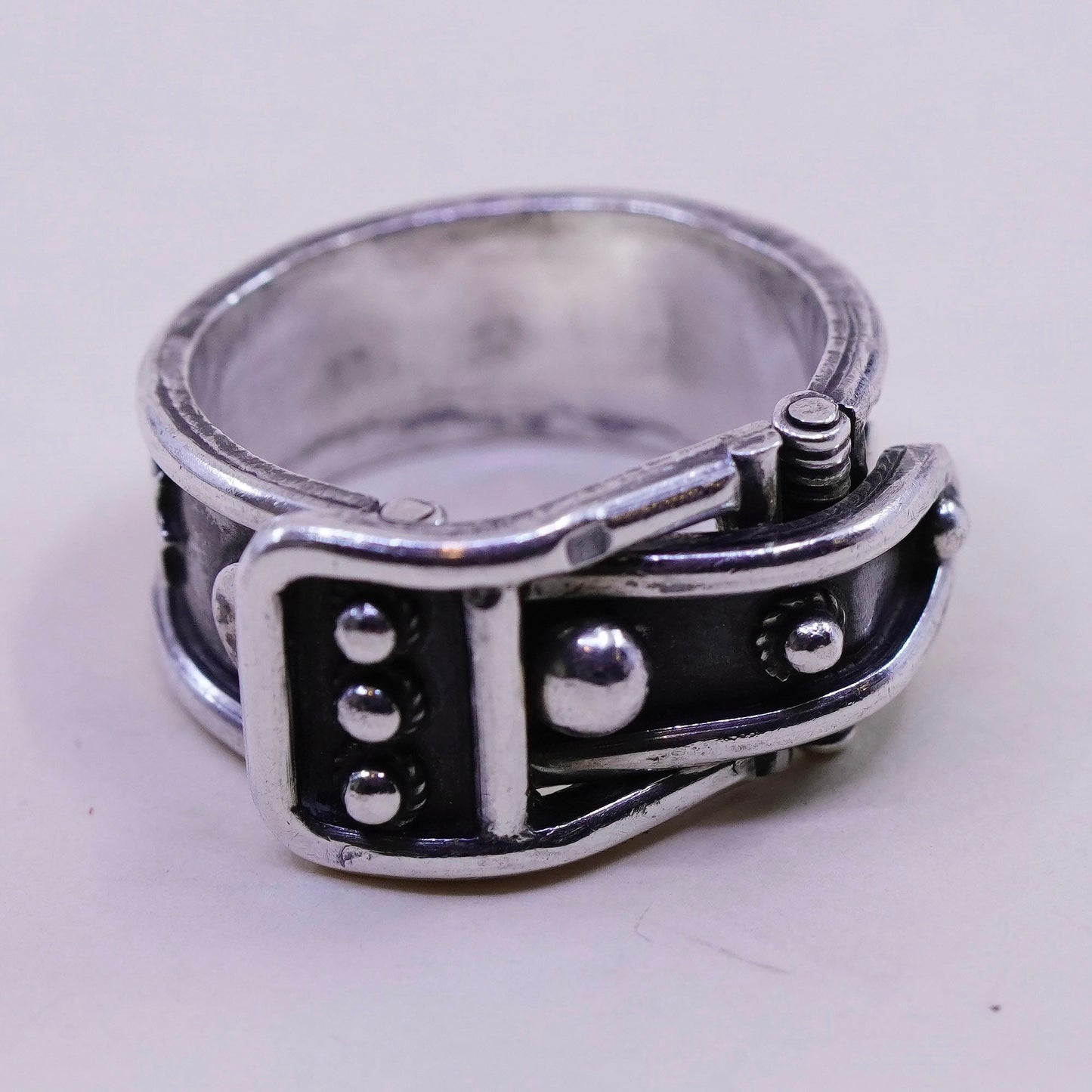 Size 9, Vintage sterling silver handmade ring, 925 bead belt band