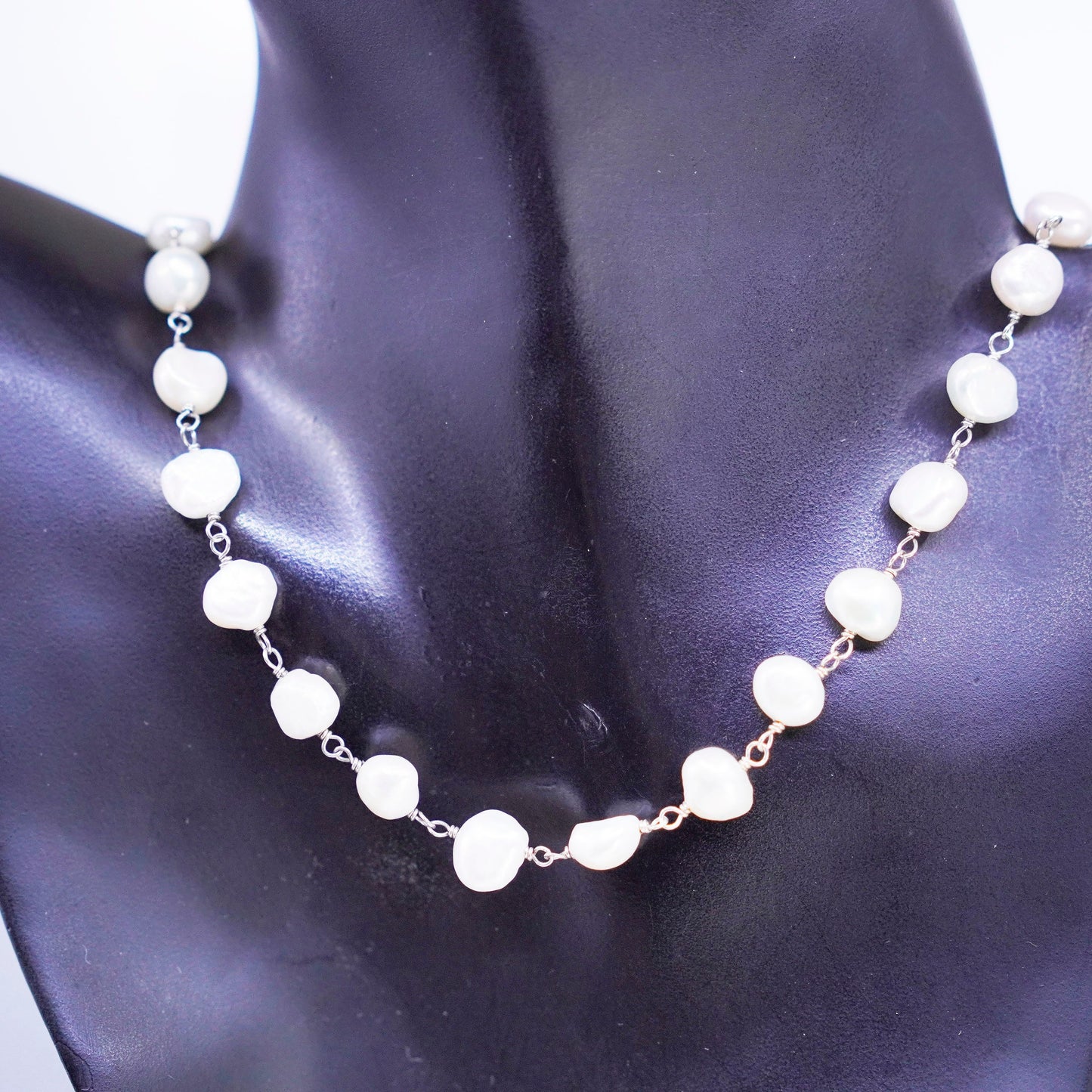 30”, vintage Sterling 925 silver chain necklace with pearl pendant